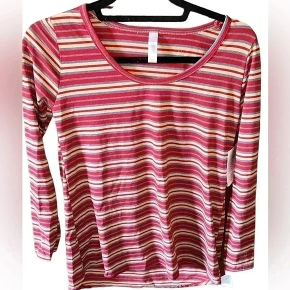 Lularoe XS deep red , grey, mustard striped long sleeve Lynnae t shirt. NWT.‎ - Picture 1 of 8